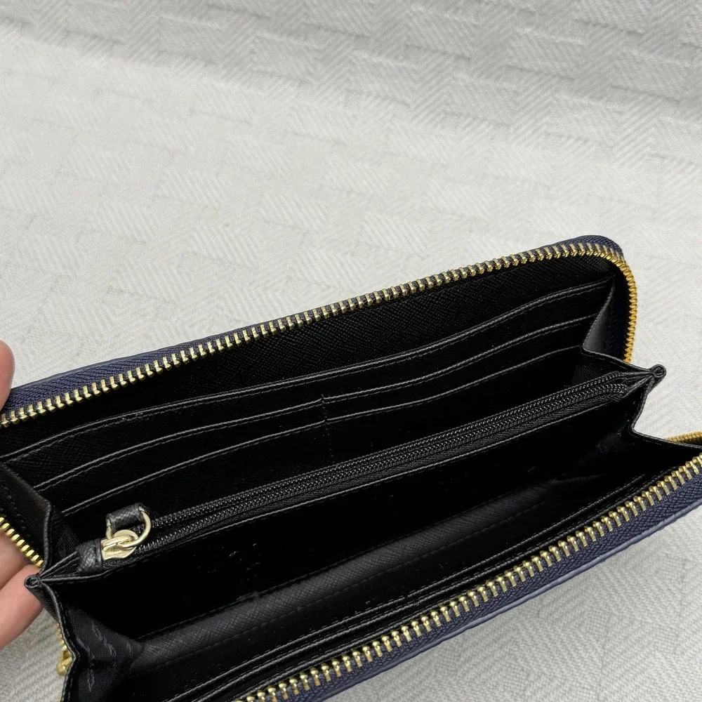 DKNY‎ Wallet Womens One Size Blue Leather Zip Around Logo Credit Card Organizer